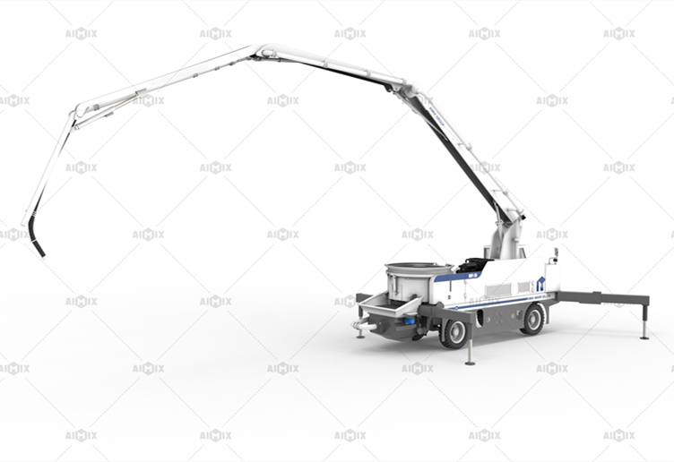 26 meter pan mixer type wheel chassis concrete mixer pump with boom